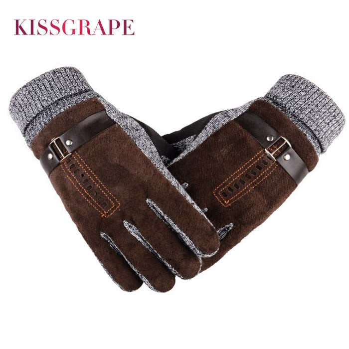2019 Winter Men's Warm Gloves Genuine Suede Pig Leather Gloves Mittens Male Thick Bike Motorcycle Gloves Men Knitted Guantes