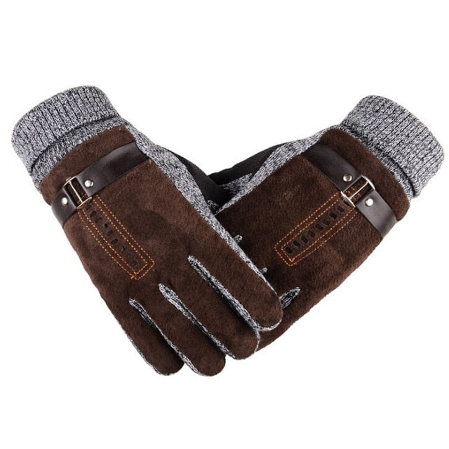 2019 Winter Men's Warm Gloves Genuine Suede Pig Leather Gloves Mittens Male Thick Bike Motorcycle Gloves Men Knitted Guantes