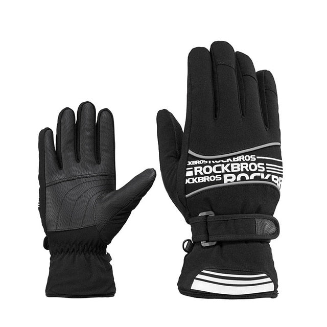 ROCKBROS Ski Gloves Motorcycle Waterproof Fleece Thermal Gloves Snowboard Snowmobile Gloves Men Women Winter Snow Gloves Male