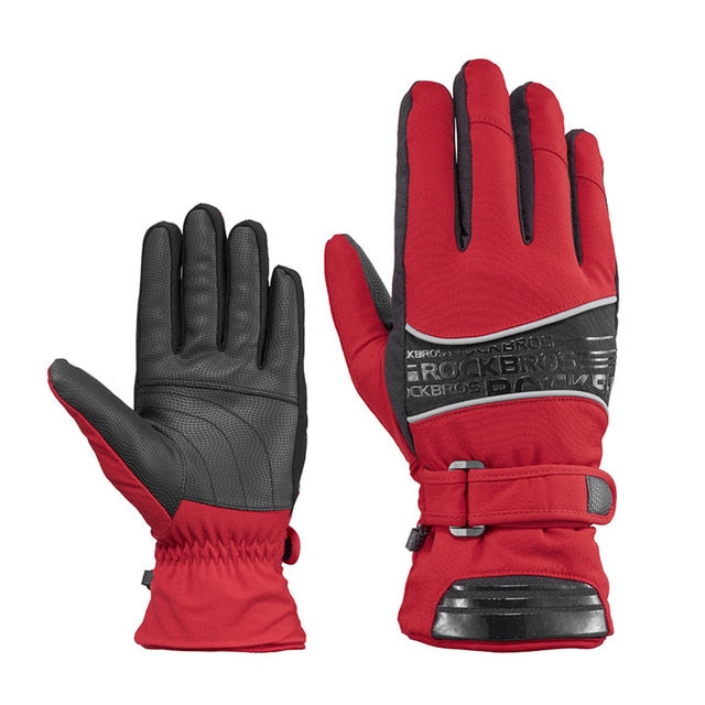 ROCKBROS Ski Gloves Motorcycle Waterproof Fleece Thermal Gloves Snowboard Snowmobile Gloves Men Women Winter Snow Gloves Male